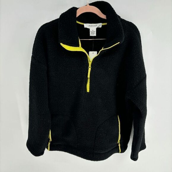 Workshop Teddy Women Black Neon New pullover quarter zip sweatshirt jacket Med - Picture 1 of 4